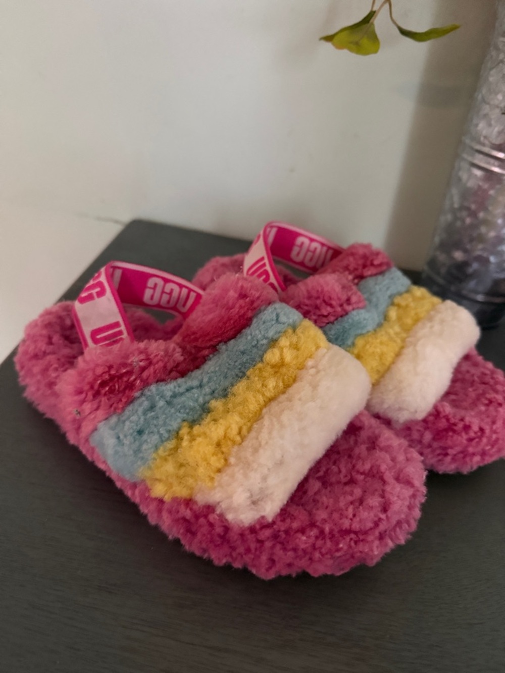 UGG Multicolor Pink Layered Shearling Slides